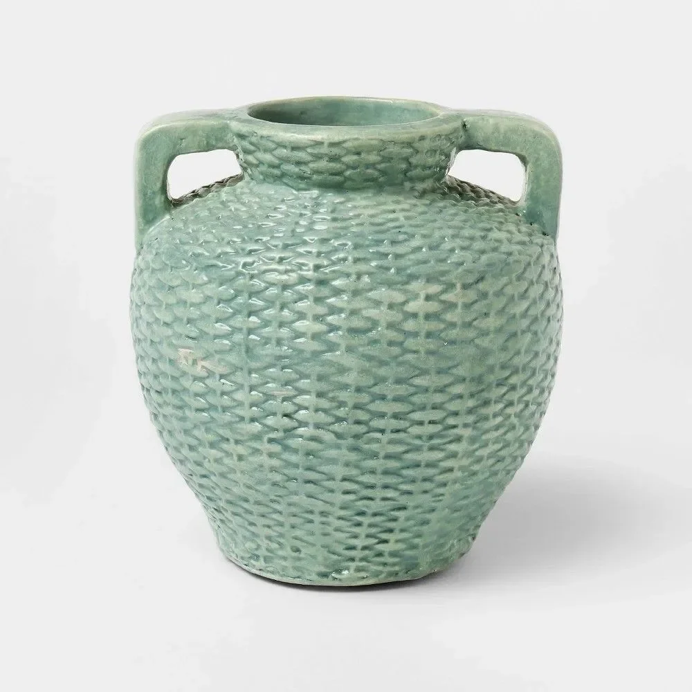 Threshold Studio McGee Small Blue Woven Texture Ceramic Vase New